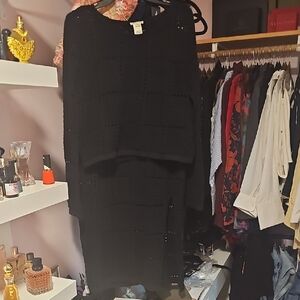 Ultra Pink Black Midi Pencil Skirt Set